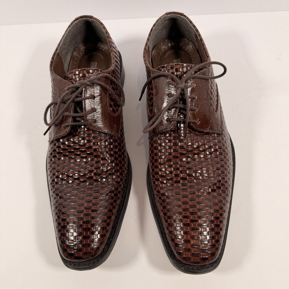 Stacy Adams Madison Mens 9.5 Brown Basket Weave Leather Oxford Dress Shoes